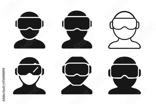 Virtual Presence Logos. Digital avatars. Set Logo of virtual presence: VR headset face. Icon set. harmonious logo variations of the same emblematic concept,