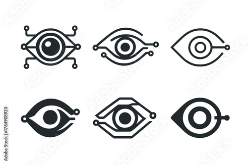 Cybernetic Eye Logos. Art in science fiction and speculative fiction. Set Logo of Art in science fiction and speculative fiction: Cybernetic eye. harmonious