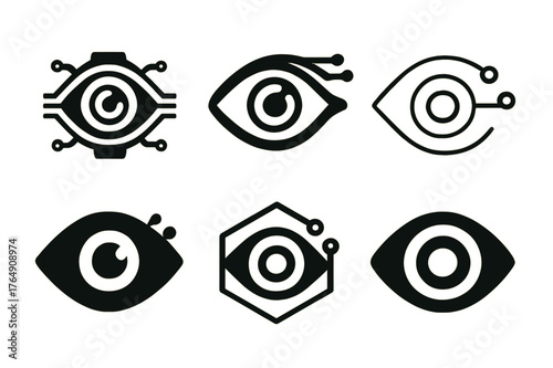 Cybernetic Eye Logos. Art in science fiction and speculative fiction. Set Logo of Art in science fiction and speculative fiction: Cybernetic eye. harmonious