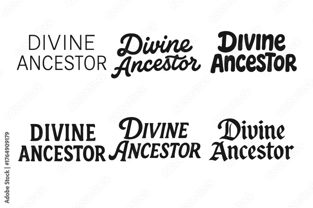 Fototapeta premium Harmonious Lettering Variations. Divine Ancestor. Set lettering. harmonious lettering variations of the same emblematic concept (Modern minimal monoline
