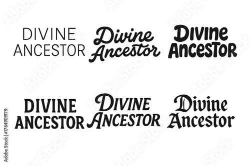 Harmonious Lettering Variations. Divine Ancestor. Set lettering. harmonious lettering variations of the same emblematic concept (Modern minimal monoline