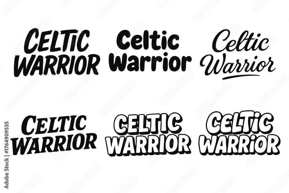 Obraz premium Celtic Warrior Lettering. Celtic Warrior. Set lettering. harmonious lettering variations of the same emblematic concept (Grunge textured brush lettering,