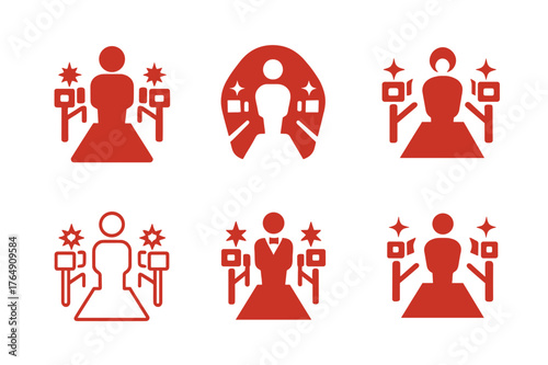 Celebrity Logo Variations. TV personalities and celebrities. Set Logo of TV personalities and celebrities: red carpet with flashing cameras. Icon