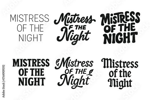 Creative Lettering Variations. Mistress of the Night. Set lettering. harmonious lettering variations of the same emblematic concept (Modern minimal monoline