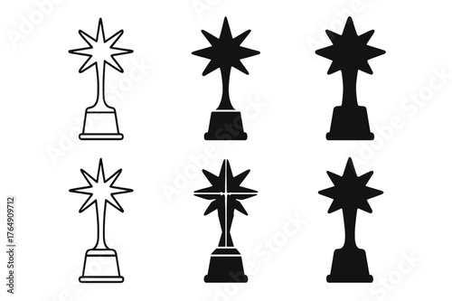 TV Trophy Icons. TV personalities and celebrities. Set Logo of TV personalities and celebrities: awards trophy shaped like a stylized starburst. Icon set.