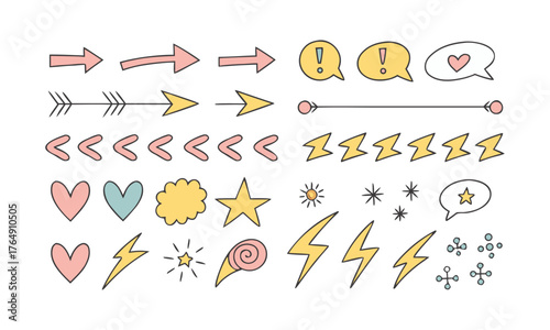 Minimal Line Doodles Pack — Arrows, Bubbles, Symbols Vector illustration, easily editable..