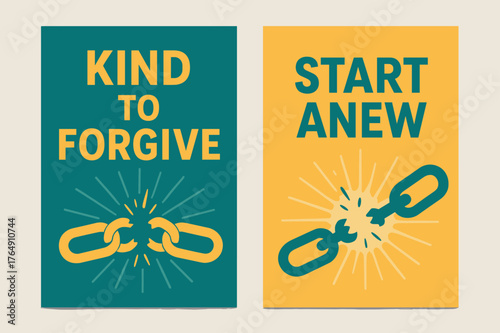 Forgiveness Banners. Forgiveness. Two vertical A6 banners with safe margins, centered composition, no elements touching edges, modern, teal and marigold,