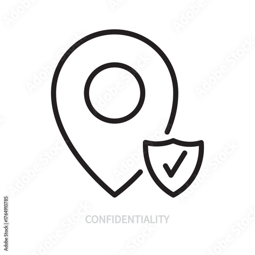 Confidentiality location line icon. Geolocation, protection, navigation, destination, gps symbol. Isolated on a white background. Editable stroke. Flat design. Vector illustration.