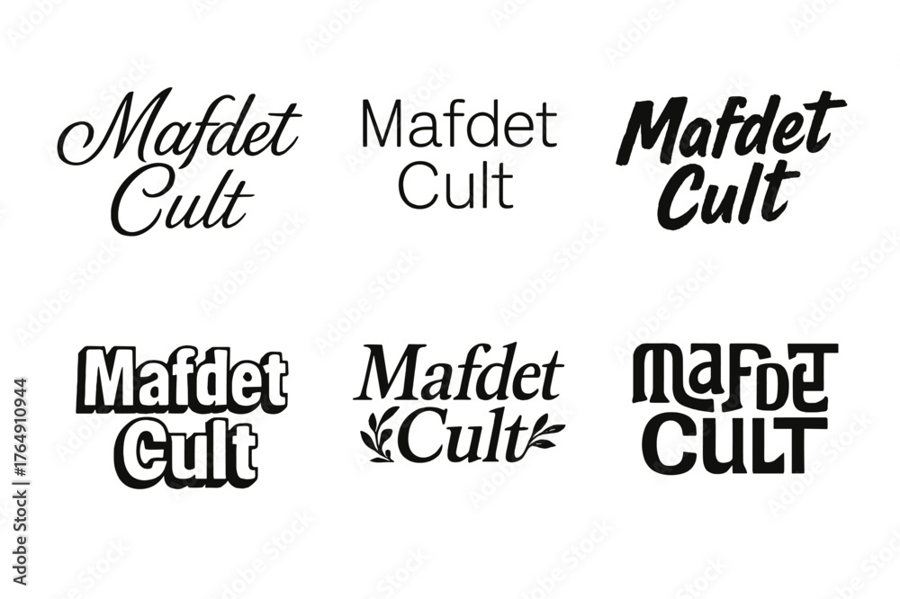 Fototapeta premium Mafdet Lettering Variations. Mafdet Cult. Set lettering. harmonious lettering variations of the same emblematic concept, each with different artistic