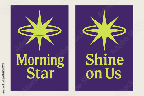 Morning Star Banners. Morning Star. Two vertical A6 banners with safe margins, centered composition, no elements touching edges, geometric, royal purple and