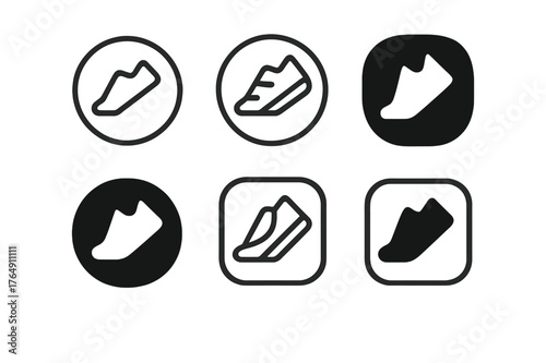 Step Counter Icons. Health and Fitness Challenges. Set Logo of Step Counter Icon: Minimal outline, Abstract geometric, Negative space, Flat solid, Symmetrical