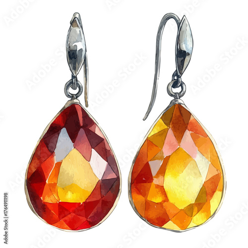 Mystical Gem Earrings, watercolor vector, isolated on a white background.