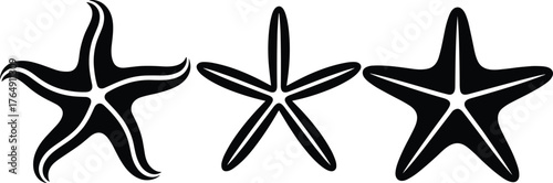 Black and white starfish illustration, marine life drawing, ocean animal silhouette, decorative sea star design, abstract aquatic artwork, coastal pattern