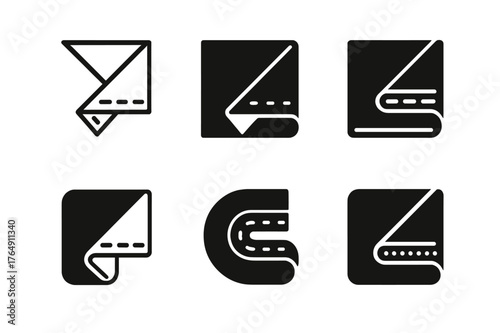 Textile Edge Logos. Textile edge. Set Logo of Textile edge: folded hem with visible thread. harmonious logo variations of the same emblematic concept, each