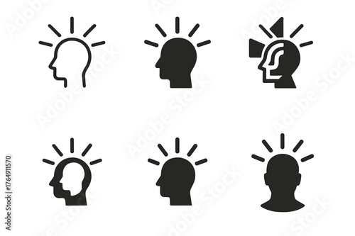Focus Clarity Logos. improving mental focus and clarity for success. Set Logo of improving mental focus and clarity for success: human head with rays of light.