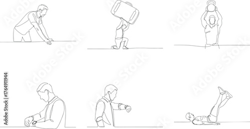 Fitness and Business One Line Art Illustration Depicting Diverse Activities and Lifestyles in a Modern Minimalist Style
