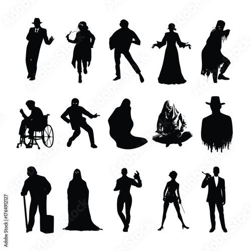 Collection of halloween boo ghost silhouettes for spooky season design elements isolated on white background