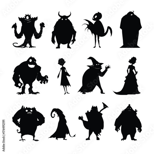 Collection of spooky ghost and boo silhouettes for halloween isolated on white background