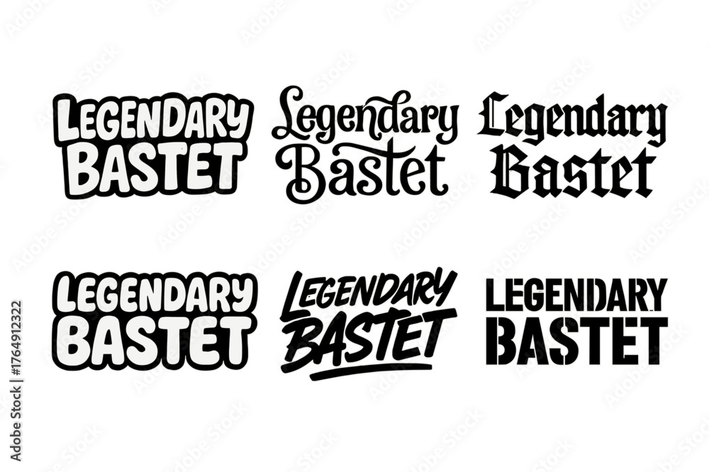Obraz premium Bastet Lettering Variations. Legendary Bastet. Set lettering. harmonious lettering variations of the same emblematic concept (Funky cartoon-style lettering,