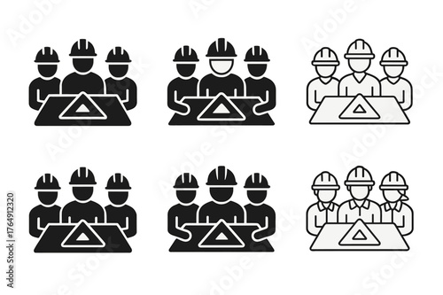 Construction Management Logos. Construction managers overseeing projects. Set Logo of Construction managers overseeing projects: project meeting around