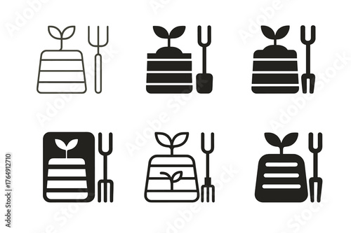 Garden Logo Variations. A family spending time outdoors, tending to their garden or yard. Set Logo of A family spending time outdoors, tending to their garden