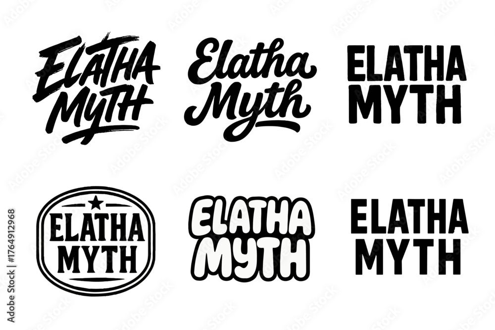 Obraz premium Distinct Lettering Styles. Elatha Myth. Set lettering. harmonious lettering variations of the same emblematic concept, each with different artistic