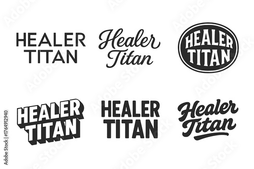 Healer Titan Typography. Healer Titan. Set lettering. harmonious lettering variations of the same emblematic concept (Abstract geometric letterforms, Elegant