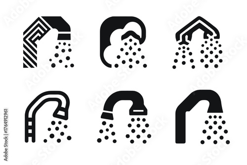 Blown-in Insulation Logos. Blown-in insulation. Set Logo of Blown-in insulation: hose blowing cellulose flakes. harmonious logo variations of the