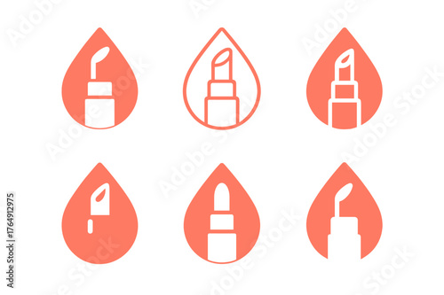Vibrant Lipstick Logo Designs. Vibrant lipstick colors for summer. Set Logo of Vibrant lipstick colors for summer: Coral-gloss highlight drop. harmonious logo