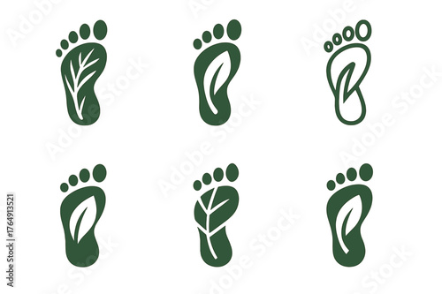 Hidden Trail Logos. Hidden trail. Set Logo of Hidden trail: leaf-marked footprint. harmonious logo variations of the same emblematic concept, each with