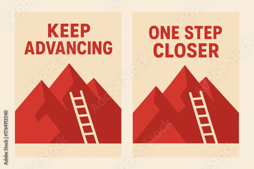 Keep Advancing Banners. Keep advancing. Two vertical A6 banners with safe margins, centered composition, no elements touching edges, flat vector design, red
