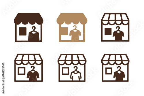 Vintage Clothing Logos. Vintage and second-hand clothing. Set Logo of Vintage and second-hand clothing: Thrift shop storefront. harmonious logo variations of