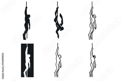Freediving Logo Variations. Freediving. Set Logo of Freediving: diver along descent line. harmonious logo variations of the same emblematic concept, each with
