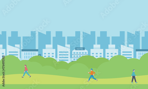 シティビューの遊歩道と歩く人