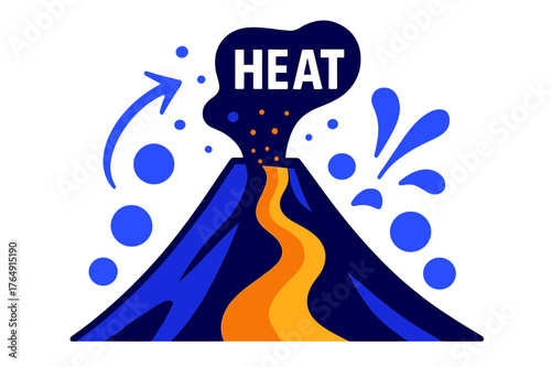 Volcanic Abstract Art. Abstract Landscapes ? Volcanic Shapes. Triangular peak glows with a clean lava ribbon; sparks rise as geometric dots. Caption ?heat?