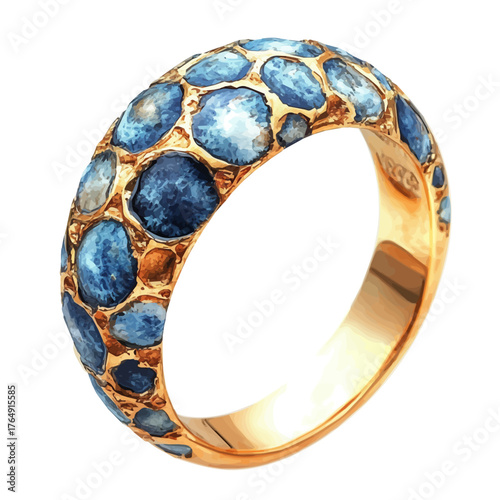 Moon Charm Ring, watercolor drawing vector, isolated on a white background.