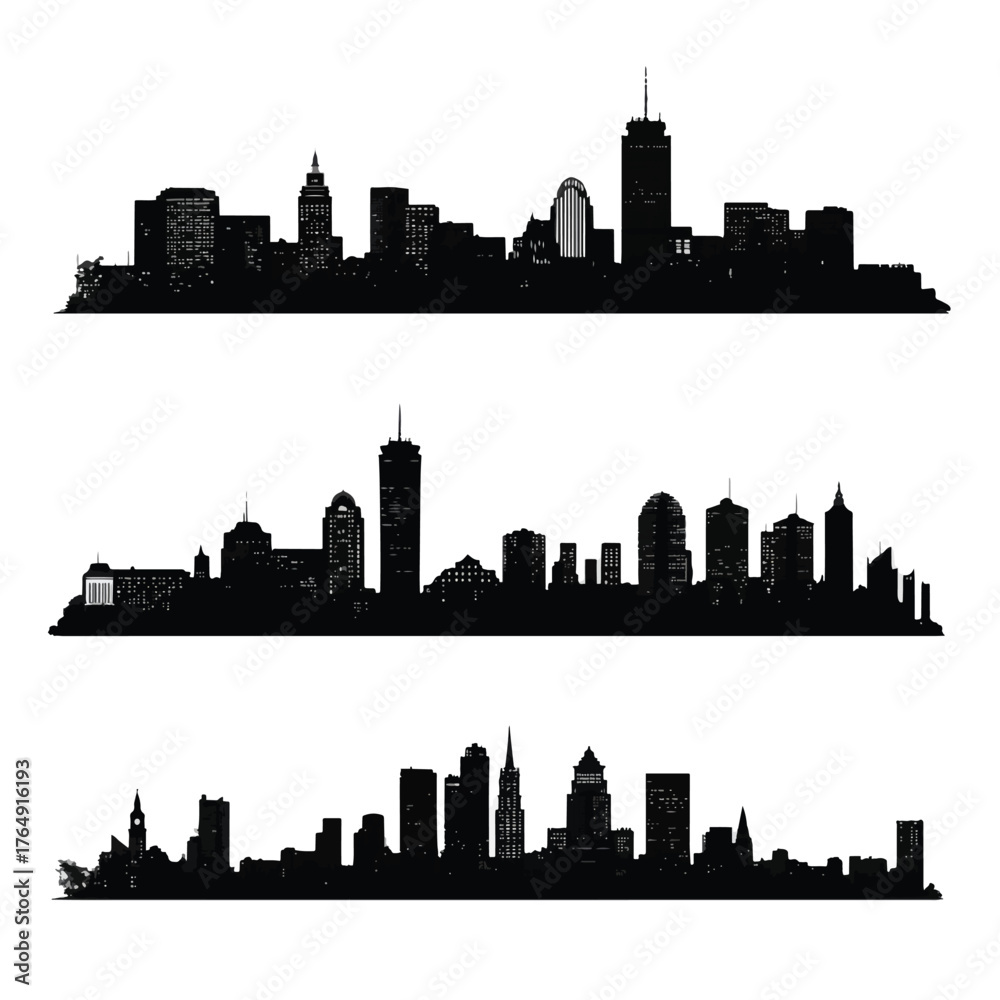 Naklejka premium Boston city skyline silhouette set for graphic design projects isolated on white background