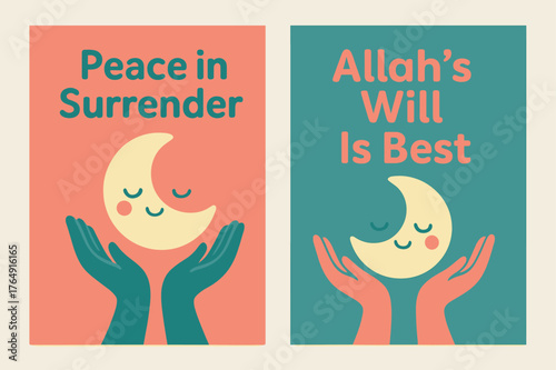 Kawaii Banners of Peace. Submission. Two vertical A6 banners with safe margins, centered composition, no elements touching edges, kawaii, coral and teal,