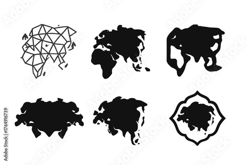 Eurasia Logo Grid. Eurasia. Set Logo of Eurasia Collection: Abstract geometric, Filled silhouette, Negative space, Flat solid, Symmetrical form, Stylized