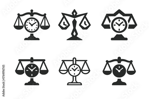 Time-Blocking Logo Variations. Prioritizing tasks using a time-blocking method. Set Logo of balanced time scale: harmonious logo variations of the same