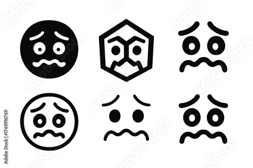 Anxious Logo Variations. Anxious expression. Set Logo of Anxious expression: quivering lips and brows. harmonious logo variations of the same emblematic