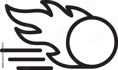 Fireball attack line art vector illustrating energy strike, magic power, and dynamic action concept.