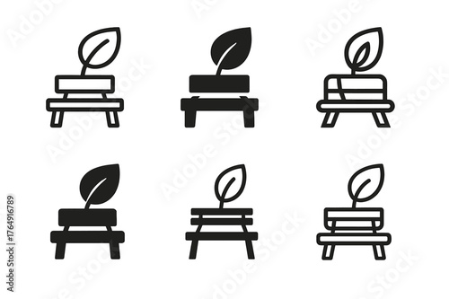 Landscape Logo Variations. Landscape architecture for urban regeneration. Set Logo of Landscape architecture for urban regeneration: Pocket park bench with