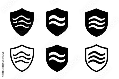 Firewall Logo Variations. Data protection and encryption technologies. Set Logo of firewall: layered barrier with data wave. Icon set. harmonious