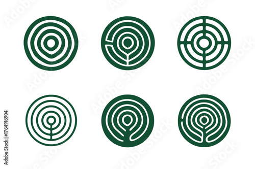 Tree Ring Logos. Graphic design trends ? nature-inspired design. Set Logo of tree ring: concentric growth rings. Icon set. harmonious logo variations of the