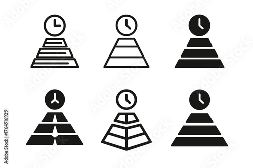 Task Pyramid Logos. Prioritizing tasks using a time-blocking method. Set Logo of task layers pyramid: harmonious logo variations of the same emblematic