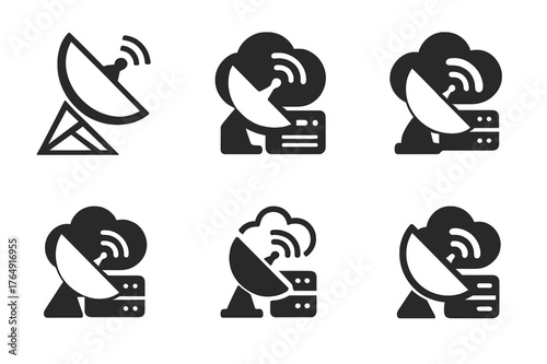 Streaming Logo Variations. Online streaming events and live broadcasts. Set Logo of Online streaming events and live broadcasts: satellite dish beaming to