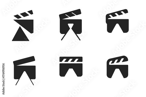 Celebrity Logo Set. TV personalities and celebrities. Set Logo of TV personalities and celebrities: clapperboard combined with shining spotlight beam. Icon