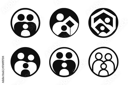 Employee Benefits Logos. Employee benefits. Set Logo of Employee benefits: Family silhouette circle. harmonious logo variations of the same emblematic concept,
