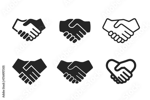Handshake Logo Variations. Non-verbal cues. Set Logo of Non-verbal cues: Handshake gesture. harmonious logo variations of the same emblematic concept, each